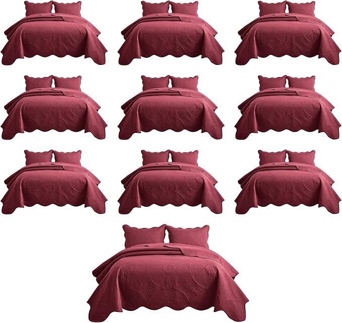 IR Imperial Rooms 10 Pack Twin Quilt Bedding Set (68" x 86") - Bulk Wholesale for Hotels, Guest Bedroom & Airbnbs - Lightweight Microfiber Reversible Floral Embossed Quilts Bedspreads (Burgundy)