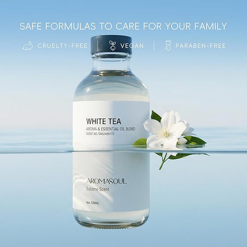 AROMASOUL Hotel Diffuser Oil Inspired by The White Tea Scent - Premium Fragrance Oil No. SA62489172 for Ultrasonic and Waterless Diffusers - 120 mL, 4 fl oz