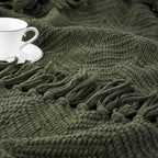 BATTILO HOME Olive Green Chenille Throw Blanket for Bed, Knit Throw Blanket,Super Soft Warm Home Decor Throw Blanket with Tassels for Couch,Sofa and Living Room,50" x 60"
