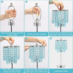 Boncoo Crystal Table Lamp with Touch Control and Dual USB Ports - 3-Way Dimmable Bedside Light with Teal Lamps Shade for Living Room Bedroom, Elegant Home Decor - LED Bulb Included