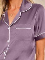 LILLUSORY Silk Satin Pajama Set for Women 2 Piece Lounge Pjs Winter Matching Summer Sleepwear Button Down Shirt Shorts