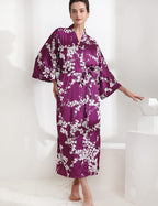 Aensso Long Soft Lightweight Silky Kimonos Robes for Women, Luxury Japanese Floral Womens Kimono Robe