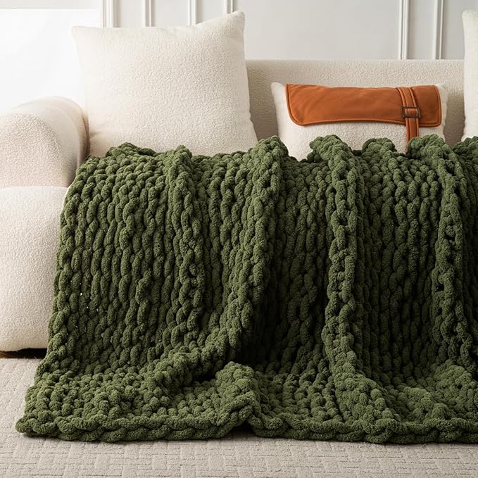 Ultra Soft Chunky Knit Throw Blanket 40x50 Hand Knitted Warm Chenille Throw Blanket, Home Decor Soft Thick Yarn Cable Knit Blanket Breathable Fleece Banket Christmas for Couch Bed Sofa Best Gift