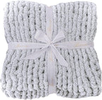 Bigacogo Chunky Knit Throw Blanket for Couch, 40x80 inches, 100% Hand Knitted with Thick Jumbo Chenille Yarn, Cozy Soft Large Rope Knot Cable Crochet Blankets for Sofa Bed Living Room, Light Grey