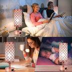 UBright Touch Control Crystal Table Lamp 3 Way Dimmable Decorative Bedside Nightstand Lamp with 2 USB Charging Ports Small Touch Light for Living Room Bedroom Home 2 Pack (Bulb Included) (Rose gold)