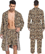 SWOMOG Men's Satin Robe 3 Pcs Silky Kimono Bathrobe Set Lightweight Soft Loungewear Nightwear