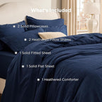 Bedsure Queen Comforter Set Navy - Bed in a Bag Queen Size Bedding 7 Pieces, Cationic Dyed Bed Set Gift for Family, Navy Soft Bedding for All Seasons Comforter with Sheets, Pillowcases & Shams
