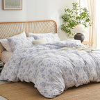Nayoroom Blue Floral Duvet Cover Twin Size Cottagecore Flower Leaf Spring Comforter Cover 2 Pcs Soft Breathable Microfiber Pastoral Aesthetic Bedding Set with Zipper Closure