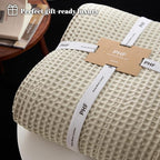 PHF Ultra Soft Waffle Weave Blanket Queen Size 90"x 90"- Washed Lightweight Breathable Cozy Woven Blanket for Bed - Aesthetic Decor for Couch Bedding Sofa Home Car - Light Khaki/Linen