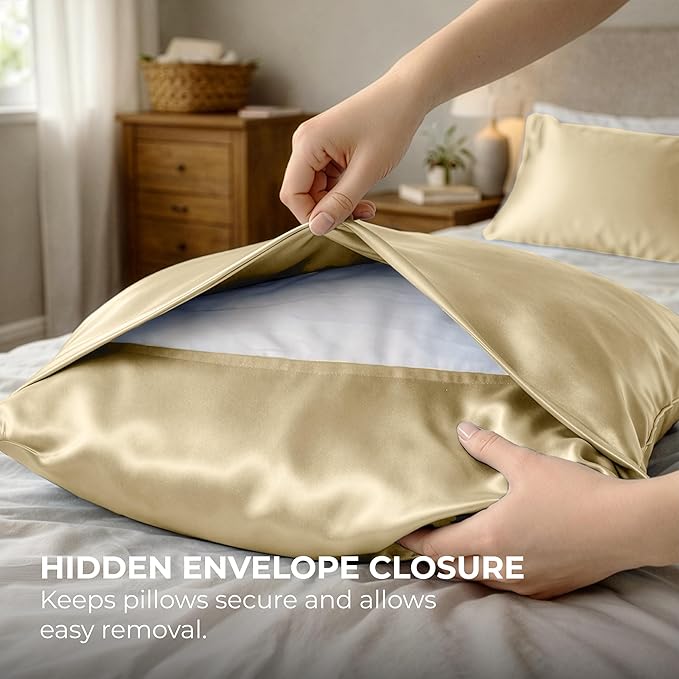 Satin Pillowcase 2 Pack - King Size (20"x40", Ivory) - Silky Pillow Cases for Hair and Skin - Satin Pillow Covers with Envelope Closure - Extra Soft Premium Microfiber