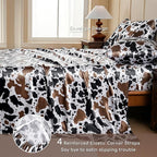 MR&HM Satin Sheets with Elastic Corner Straps, Twin Size 3-Piece Silky Bedding Set, Deep Pocket 15 Inches, Good for Hair & Skin (Twin, Cow Print)