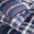 CLOTHKNOW Blue Plaid King Size Comforter Set Buffalo Tartan Bedding Comforter Sets Soft Blue White Grey Red Comforter with 2 x Pillow Cases