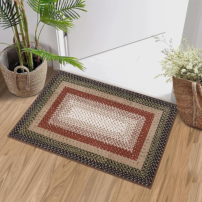 RUGSREAL Entry Rug 2x3 Small Rug Machine Washable Bedroom Area Rug Non Slip Bathroom Mat Stain Resistant Farmhouse Carpet Modern Rustic Throw Carpet for Living Room Dining Room, Crimson/Earthy