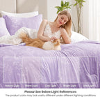 Love's cabin Lavender Comforter Set Queen - Queen Size Comforter Set, 3 Pieces Cute Floral Bedding Sets for All Seasons,1 Soft Reversible Botanical Flowers Comforter and 2 Pillow Shams