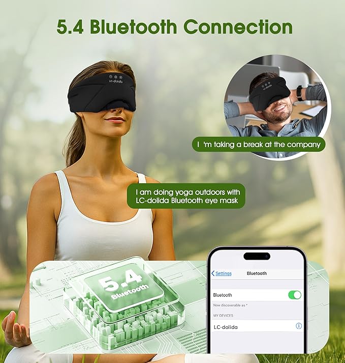 Sleep Mask with Headphones Bluetooth 5.4, LC-dolida Wireless Music Eye Mask for Sleeping Headphones with Soft Bamboo Cotton Cooling Breathable,Ultra-Thin Stereo Speaker for Side Sleepers-Black