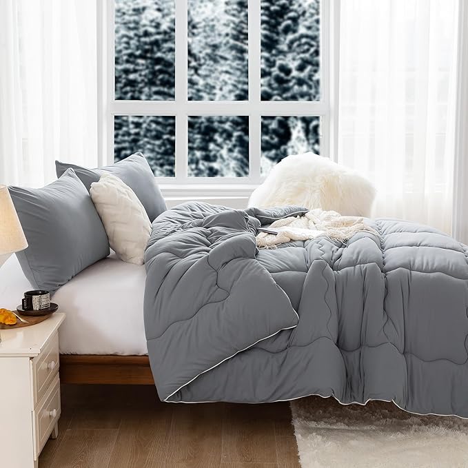 COTTEBED Ultra-Soft Winter King Size Comforter Set, Warm California Cal King Thick Milk Cup Cozy Fully Breathable Bedding 1 Down Alternative with 2 Pillowcase for Winter, Dark Gray