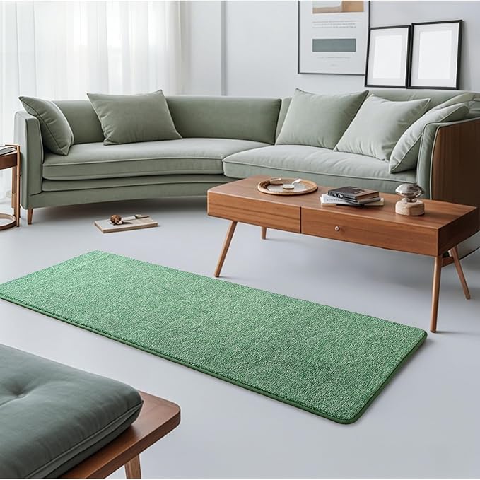 Keeko Soft Hallway Runner Rug, 2x8 Bedside Runner Rugs for Bedroom Living Room Non Slip Washable Modern Memory Foam Rug Low Pile Kitchen Runner Rugs for Nursery Dorm Kids Room Decor Green