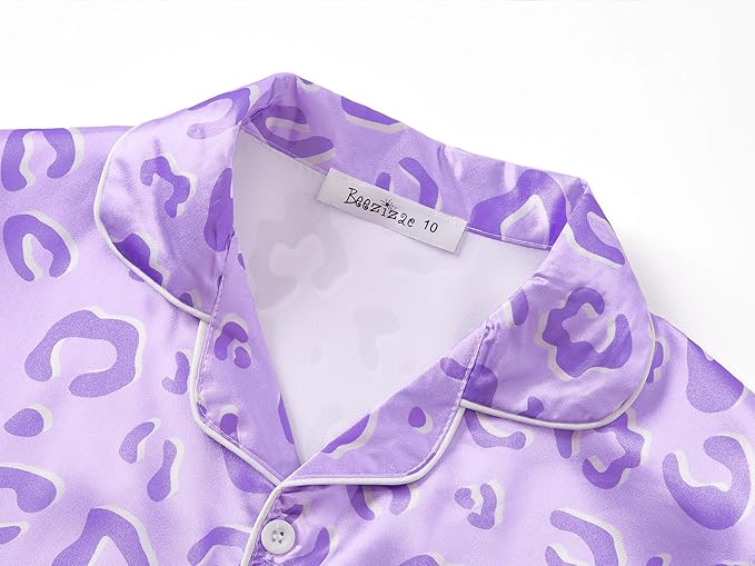 Beezizac Little & Big Girls Satin Silky Button Pajama Summer Short Sleeves Set Trendy Outfit Kid Size 6-16
