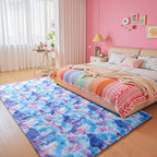 junovo 4x6 Washable Area Rug for Girls Bedroom Living Room, Tie-Dyed Purple Soft Non-Slip Fluffy Rugs, Shag Plush Memory Foam Carpet for Kids Room Baby Nursery Home Decor