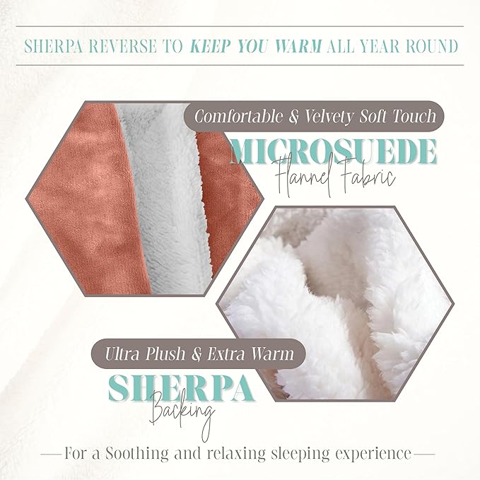 Elegant Comfort Throw Blanket, Reversible Sherpa Flannel, Ultra-Soft, Fuzzy, Cozy and Plush- All Season Lightweight Decorative Throw, 50 x 60 inches, Solid Sherpa Throw, Coral