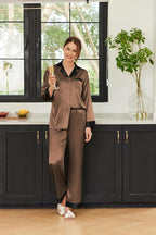 Ekouaer Silk Pajamas for Women Long Sleeve Satin Pajama Set Silky Pj Sets 2 Piece Button Down Loungewear Sleepwear