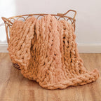 WESHIONGOO Chunky Knit Blanket Throw Knitted Throw Blankets for Couch Bed Fluffy Soft Blanket with Jumbo Chenille Yarn Thick 100% Handmade(40"*40")