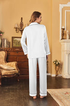 Ekouaer Women's Classic Button Down Long Satin Silk Pajama Set