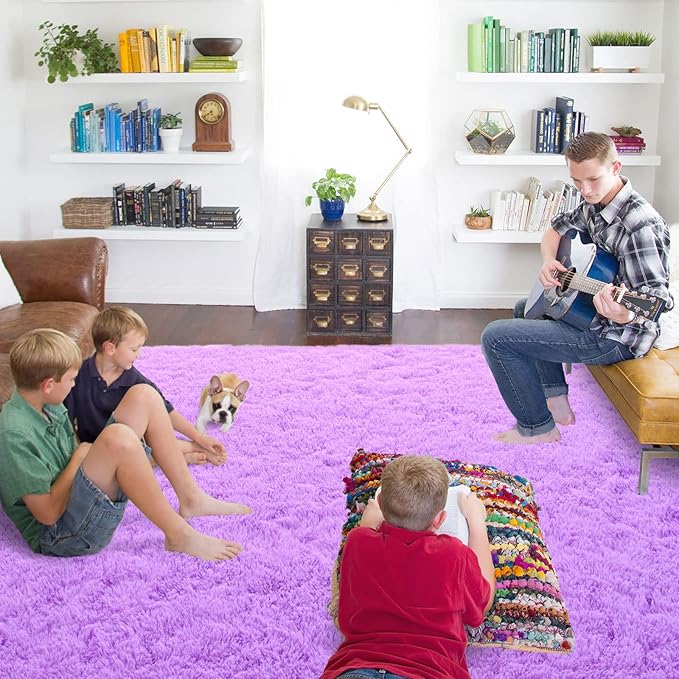 ISEAU Super Soft Fluffy Rugs Shag Area Rug, Mats for Bedroom Living Room Fuzzy Carpet Comfy Anti-Slip Mats Bedside Carpets for Boys Girls Kids Room Nursery Home Decor, 4ft x 6ft, Purple
