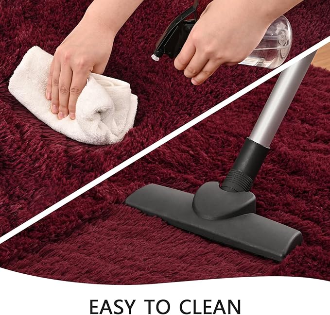 Burgundy Red Runner Area Rugs for Bedroom Living Room, 2x6 Feet Fluffy Bedside Rugs, Soft Shaggy Carpet for Kids Room Nursery, Cute Furry Rugs for Girls Boys Dorm Room Home Decor