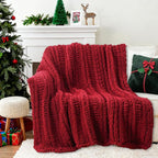Battilo Dark Red Chunky Knit Throw Blanket, Christmas Red Throw Blanket for Couch, Super Soft Cozy Warm Blankets, Burgundy Chenille Throw Blanket for Living Room, Christmas Decorations, 50"x60"