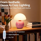 ULAROOM Small Mushroom Lamp,USB-Plug in Bedside Table Lamps with 3-Temperature LED Bulb Dimmable,Unique Cute Aesthetic Home Decor for Living Room,Bedroom, Modern Ceramic Base Glass Lamp(Pink)