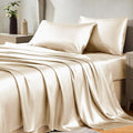 CozyLux Satin Sheets King Size Sheet Set - 4 Piece Silky King Sheets, Luxury Champagne King Bed Set with Smooth and Soft Microfiber, Includes 1 Fitted Sheet, 1 Flat Sheet and 2 Pillowcases