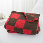 Carriediosa Checkered Throw Blanket 50" X 60", 400GSM Ultra Soft Microfiber Fuzzy Fluffy Reversible Cute Preppy Knitted Blankets Cozy Plush Fall Throws for Couch, Bed, Sofa, Red and Brown
