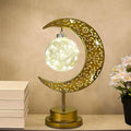 Decorative Table Lamp, Crescent Moon Lamp Ramadan Table Decor, Battery Powered Christmas Ramadan Desk Lamp Decorations for Home, Patterned Hollow Out Warm Boho Light for Bedrooms Nightstand