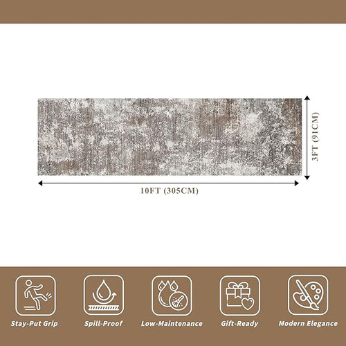 3x10 ft Long Hallway Runner Rug – Non-Slip Washable Kitchen Floor Rug with Rubber Backing, Modern Low Pile Thin Wide Carpet Runners for Bedroom, Entryway Indoor (Brown Beige,3x10)