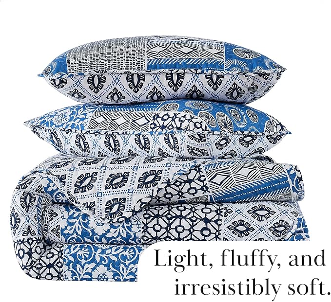 Southshore Fine Living, Inc. Global Patchwork California King Quilt Sets Oversized, 3-Piece African Inspired Print Quilt with Shams, Quilted Coverlet, Soft Microfiber, California King Bed Spread, Blue