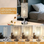 Crystal Table Lamp Set of Two Chrome Dimmable USB Charging Touch Control Bedside Lamps for Night Stands Bedroom Living Room (Bulb Included)
