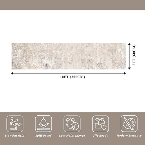2x10 Washable Hallway Runner Rug – Non-Slip Long Carpet Runner for Kitchen Entryway Bedroom Living Room Bathroom,Stain-Resistant Low-Pile Modern Abstract Neutral (Beige Grey,2x10)