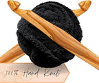 Adyrescia Chunky Knit Blanket Throw | 100% Hand Knit with Jumbo Chenille Yarn (40"x50", Raven Black)