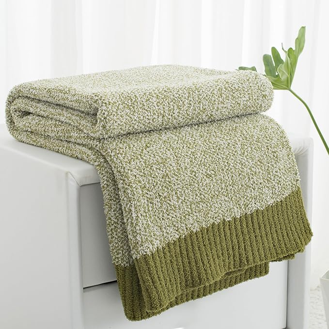Carriediosa Heather Throw Blanket 60" X 80" Twin, 400GSM Ultra Soft Microfiber Fuzzy Fluffy Reversible Knitted Blankets Cozy Plush Lightweight and Warm Fall Throws for Couch, Bed, Sofa, Olive Green