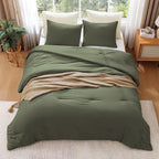 WRENSONGE Twin/Twin XL Comforter Set - 2 Pieces Olive Green Comforter Prewashed Soft Lightweight for All Seasons,Fluffy Down Alternative Twin XL Comforter with 1 Pillow Sham