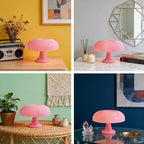 25W Pink Mushroom Lamp, LED Retro Table Lamp with 3 Color Temperatures and 4 Bulbs, Mid Century Modern Nightstand Light for Bedroom, Living Room, Office Aesthetic Decor, US Plug Powered, E14 Sockets