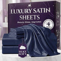 SLEEP SANCTUARY Satin Sheets Full Size – 4 Piece Luxury Silky Bed Set, Softer Than Silk, 15" Deep Pocket, Cooling & Wrinkle-Free, Moisture-Wicking & Breathable for Hair & Skin (Navy Blue)