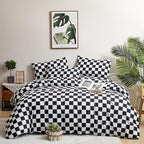 CLOTHKNOW Black White Plaid Twin Comforter Set Grid Bedding Comforter Sets Soft Checker Black and White Comforter with 2 x Pillow Cases