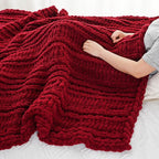 Battilo Dark Red Chunky Knit Throw Blanket, Christmas Red Throw Blanket for Couch, Super Soft Cozy Warm Blankets, Burgundy Chenille Throw Blanket for Living Room, Christmas Decorations, 50"x60"