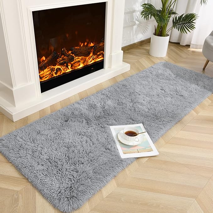 Jelymark Super Soft Shaggy Rug for Bedroom, 2x6 Feet Fluffy Carpet for Living Room, Fuzzy Indoor Plush Area Rug for Home Decor, Furry Floor Rugs for Dorm, Kids Nursery Rug for Girls, Grey