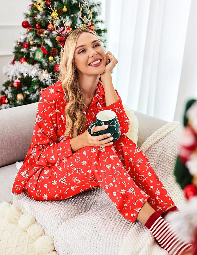 Ekouaer Women Satin Silk Pajamas Classic Long Sleeve Button Down Pjs Set Soft Loungewear