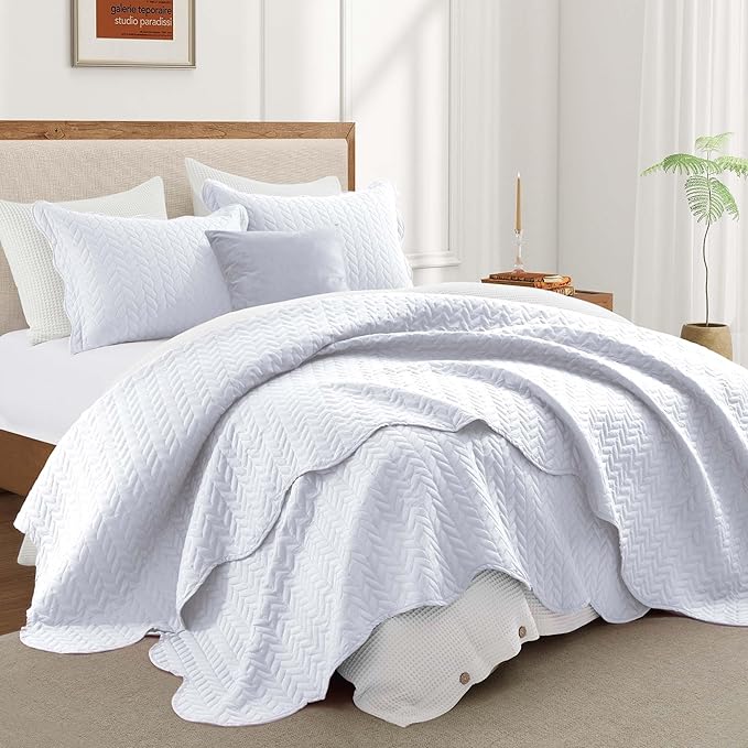 IR Imperial Rooms 8 Pack California King Quilt Bedding Set (118"x106") - Bulk Wholesale for Hotels, Guest Bedroom & Airbnbs - Lightweight Microfiber Reversible Embossed Quilts Bedspread (White)