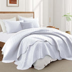 IR Imperial Rooms Queen Quilt Bedding Set Size (90" x 96") + 2 Pillow Shams (20" x 26"+ 2") - 3 Pcs All Season Lightweight Reversible Microfiber Coverlet Embossed Quilt Bedspread (White)