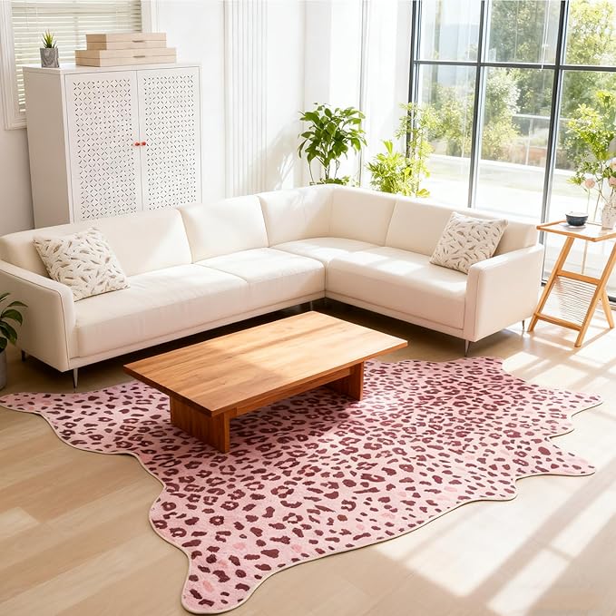 Leopard Rug, Cheetah Print Area Rug 5.2x6.5 Feet Faux Animal Print Skin Carpet for Living Room Bedroom Home Decor (Pink)